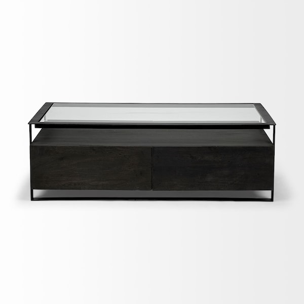 Homeroots 30" Clear And Black Glass Rectangular Coffee Table With Four Drawers And Shelf 376270 - main