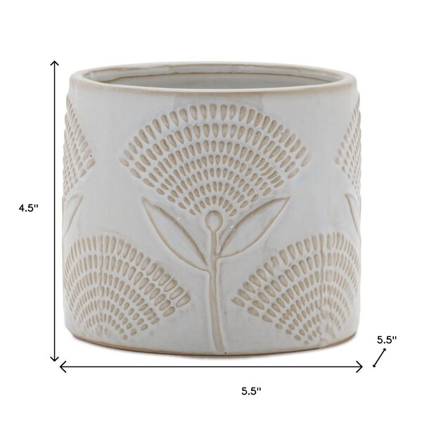 Homeroots Set of Two White And Beige Porcelain 1 Ounce Geometric Round Pot Planters 634282 - main