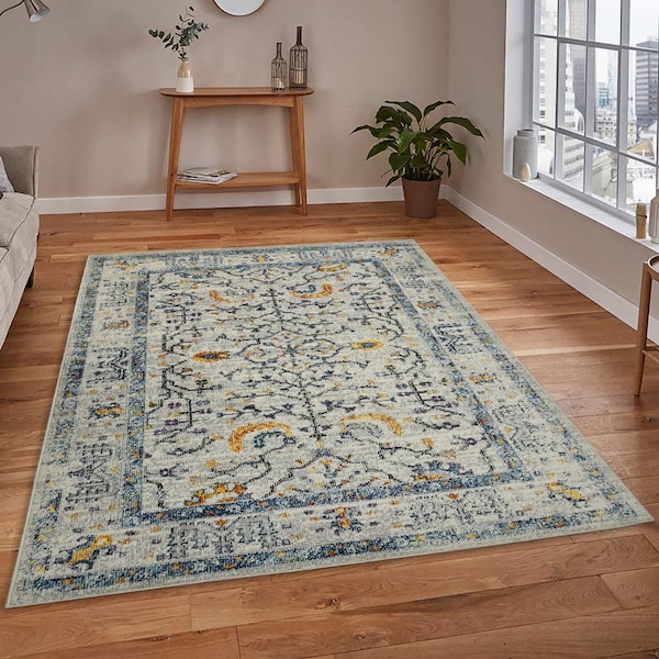Homeroots 8' X 11' Yellow and Ivory Southwestern Stain Resistant Indoor Outdoor Area Rug 532598 - main