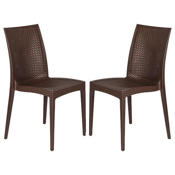 Leisuremod Weave Mace Indoor/Outdoor Dining Side Chair, Brown, 2PK MC19BR2 - main