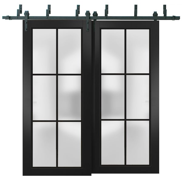 Sartodoors Sliding Closet Frosted Glass Barn Bypass Doors with Hardware Planum 2122 Black 64x80 (2* 32x80) PLANUM2122BBB-BLK-64 x 80 (2* 32x80) - main