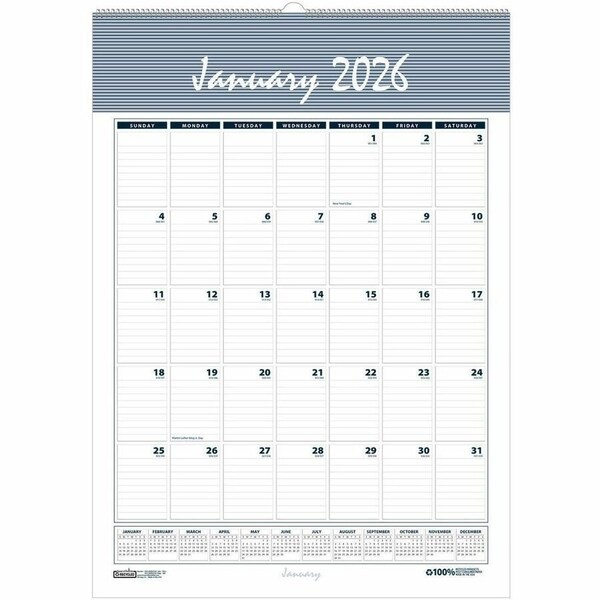 House Of Doolittle 22 x 31-1/4" Bar Harbor Wirebound Monthly Wall Calendar, Blue/Gray HOD334 - main