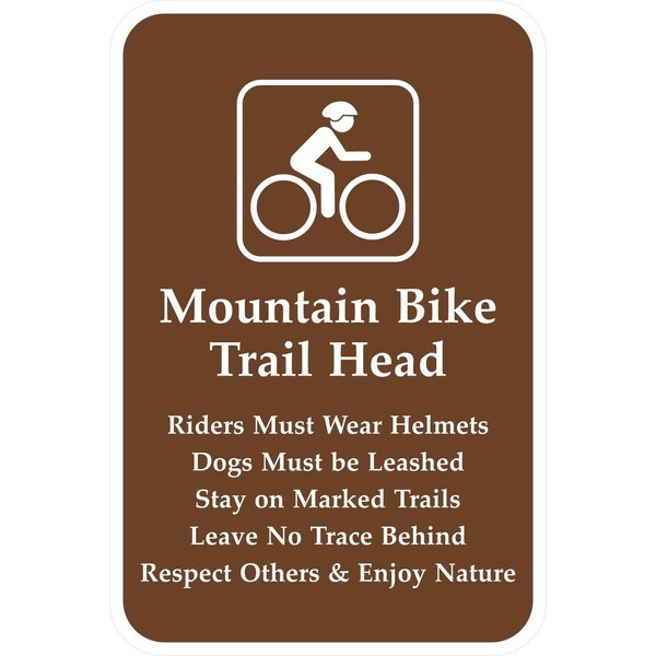 Lyle Mountain Bike Trail Head, Riders Must Wear Helmets, Dogs Mus, 12x18, High Intensity Prismatic, White G-4313-HI_12x18 - main