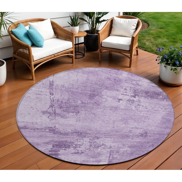 Homeroots 8' Lavender And Purple Round Abstract Washable Indoor Outdoor Area Rug 602721 - main