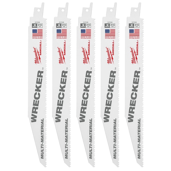 Milwaukee Tool The WRECKER Multi-Material SAWZALL Blade 9" 7/11TPI 5pk 48-00-5706 - main