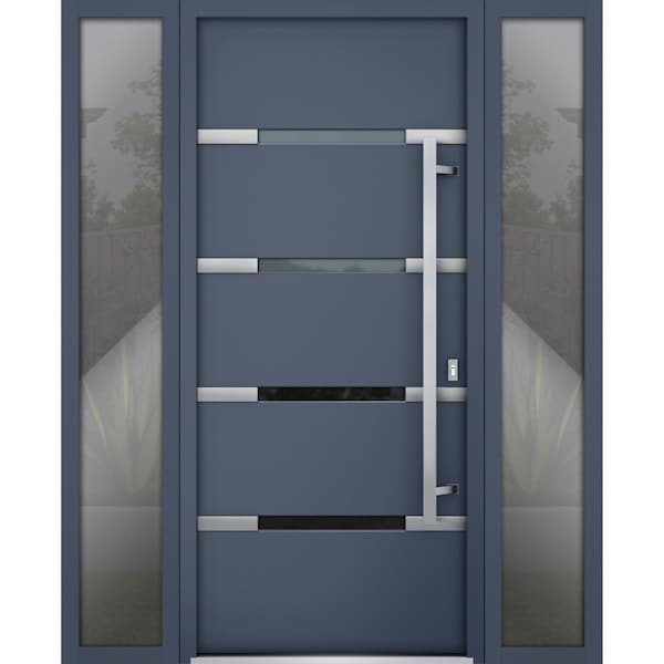 Vdomdoors Steel Door Deux 1105 Gray Graphite 2 Sidelight Exterior Windows Stainless Inserts Single Modern Pai DEUX1105EXD-GRE-W14+36+14xH80-LH-O - main