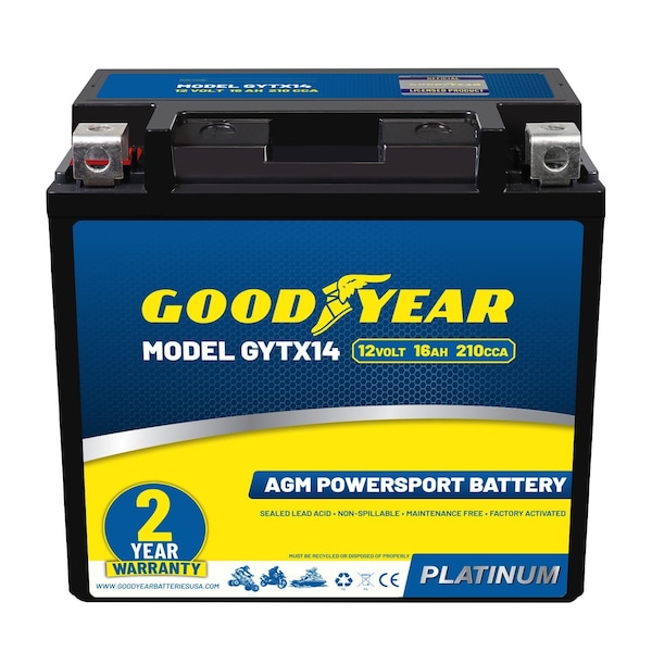 Goodyear GYTX14 - 12 Volt 16 AH, 210 CCA, Rechargeable High-Performance, SLA - AGM Battery GY4140761 - main