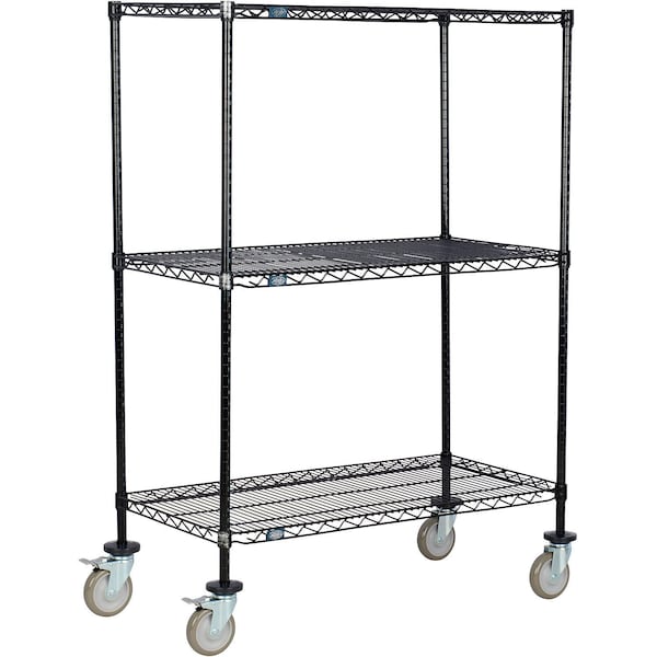 Global Industrial Nexel 3 Shelf Truck, Black Epoxy, 48"W x 18"D x 60"H, Polyurethane Swivel Casters, 2 Brakes B3156736 - main