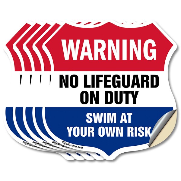 Signmission Pool Warning Shield Sign No Lifeguard On, 4 inch X 4 inch, Vinyl Decal, 5PK SHI-D-5PACK-4-432 - main