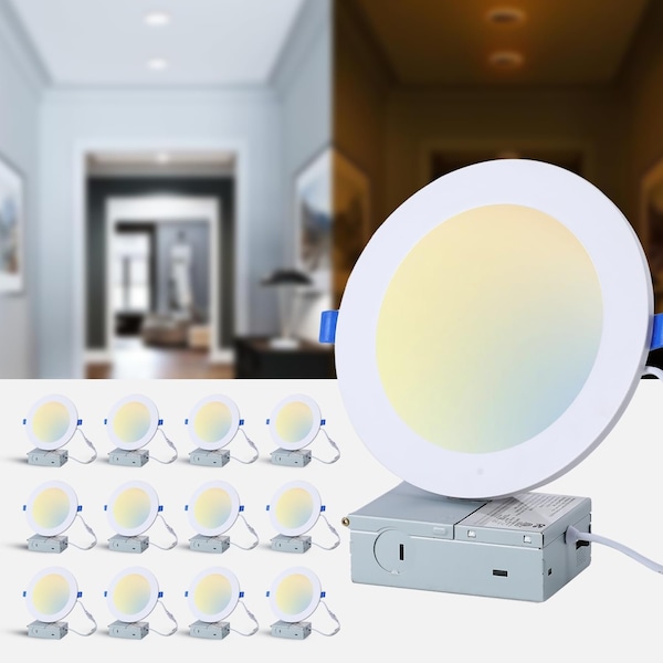 Ipower Simple Deluxe 6 Inch 5CCT Recessed Light w/ Night Light, Canless LED Recessed Lighting 6 inch, 12PK HILEDXCEILINGNG12P6W - main