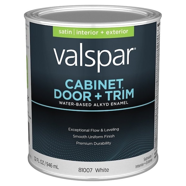 Valspar 8100 Cabinet, Door and Trim Paint Enamel, Water Base, Satin Sheen, White Base, 1 gal 028.0081007.007 - main