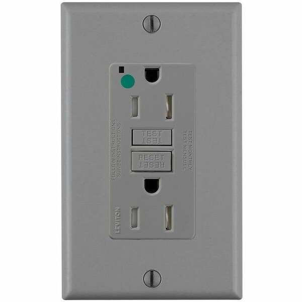 Leviton Self-Test GFCI Receptacle, Hospital Grade, 15 Amp, 125 Volt, 5-15R NEMA GFTR1-HGG - main