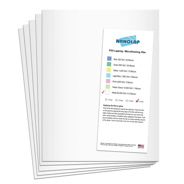 Nanolap PSA Lapping Film, 5 Pc 0.3 Micron (60,000 Grit), 8-0.5 in x 11 in Microfinishing Fine Sanding Paper 61543N - main