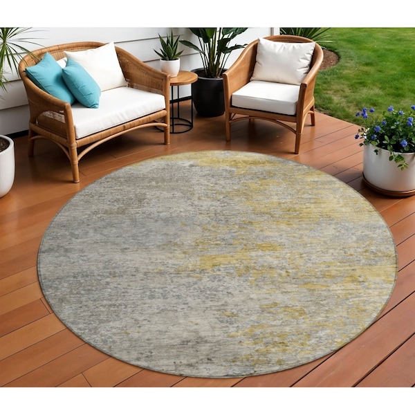 Homeroots 8' Gray Round Abstract Washable Indoor Outdoor Area Rug 608827 - main