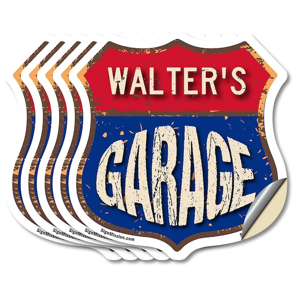 Signmission Walter's Garage, 6 inch X 6 inch, Vinyl Decal, 5PK SHI-D-5PACK-6-383-WALTER - main