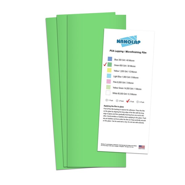 Nanolap PSA Lapping Film, 3 Pc 30 Micron (600 Grit), 4-0.25 in x 11 in Microfinishing Fine Sanding Paper 61594N - main