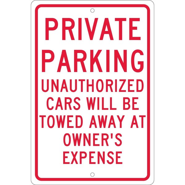 Nmc Private Parking Unauthorized Cars Will Be Towed Sign, TM58H TM58H - main