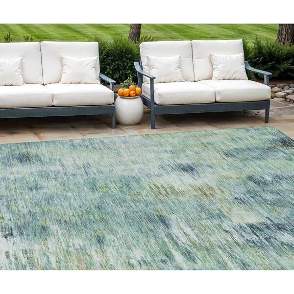 Homeroots 8' X 10' Teal Blue Green And Ivory Abstract Washable Indoor Outdoor Area Rug 587857 - main