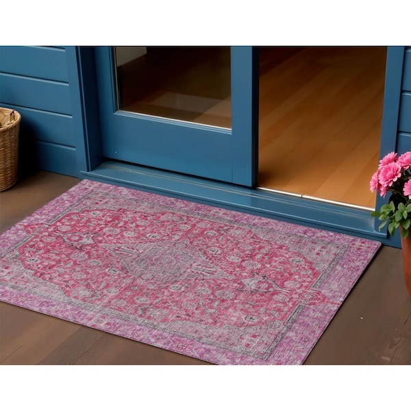 Homeroots 3' X 5' Pink And Lavender Medallion Washable Indoor Outdoor Area Rug 616286 - main