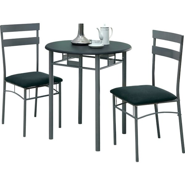 Monarch Specialties Dining Set - 3Pcs Set / Black / Silver Metal I 3095 - main