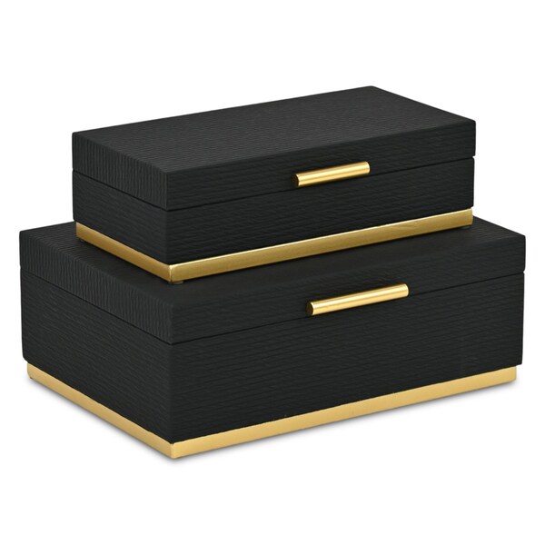 Homeroots Set of Two Black And Gold Striped Nesting Storage Boxes With Lids, 2PK 712925 - main