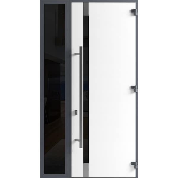 Vdomdoors Front Exterior Prehung Steel Door Ronex1011 Grey 96 Sidelight Exterior Window Sidelite Stainless RONEX1011EXD-GRE-W36+14xH96-LH-I - main