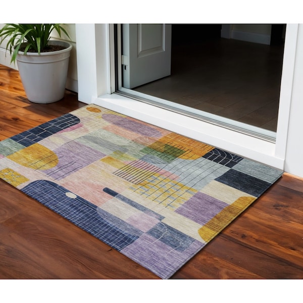 Homeroots 3' X 5' Plum Purple And Copper Abstract Washable Indoor Outdoor Area Rug 604378 - main