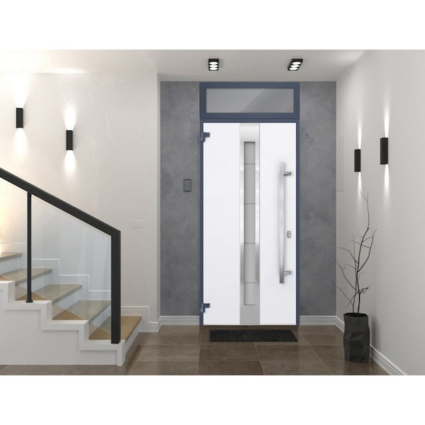 Vdomdoors Steel Door Deux 1717 Gray Graphite Transom Window Stainless Inserts Single Modern Painted-W36xH80+1 DEUX1717EXD-GRE-W36xH80+16-RH-O - main