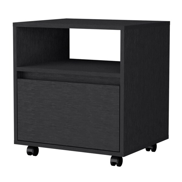 Homeroots 21" Black Wood One Drawer Nightstand with Integrated Tech 518168 - main