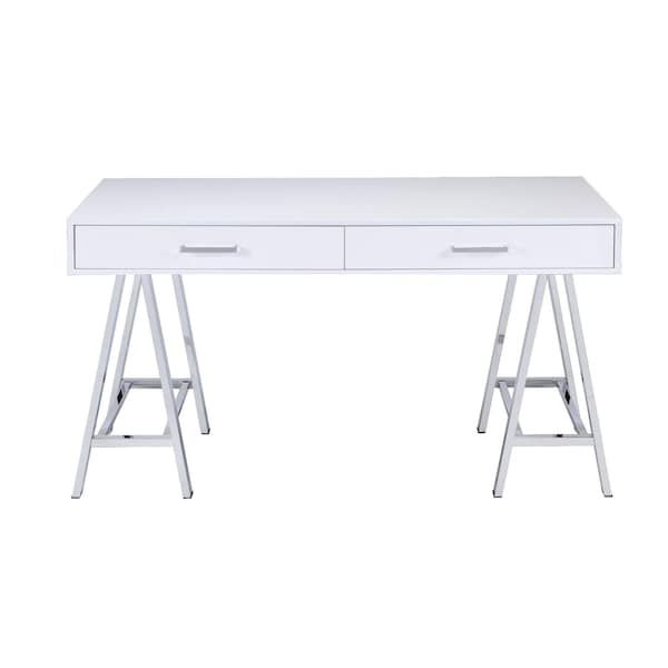 Homeroots 54" White and Silver Writing Desk With Two Drawers 491475 - main