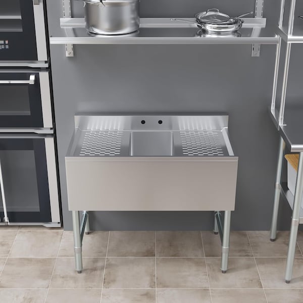 Amgood 1 bowl, Freestanding, 304 Stainless Steel, 36 in. W x 19 in. L x 33 in. H AMG SINK BAR S1C-101410-LR-NF-Z - main