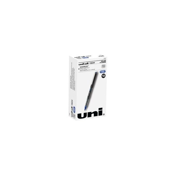 Uni-Ball VISION Roller Ball Pen, Bold 1 mm, Blue Ink, Black/Blue Barrel, 12PK 70129 - main