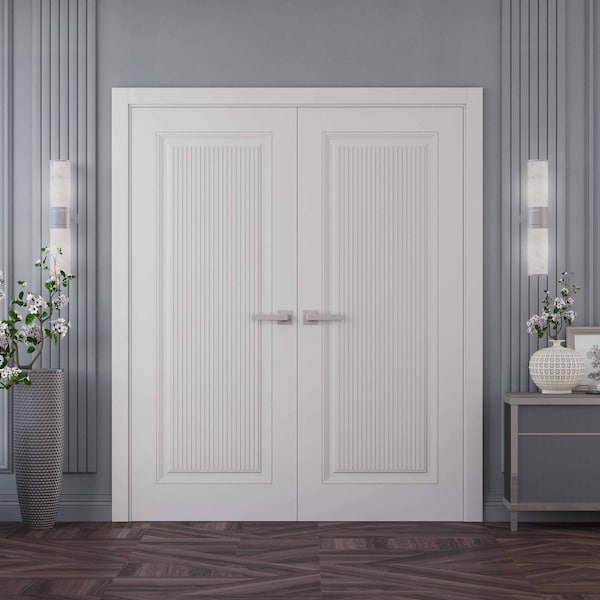 Sartodoors Interior Double Doors 60x84 inches White Solid Core Modern Interior ROYAL9888DD-EMAL-6084 - main