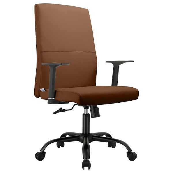 Leisuremod Evander Office Chair in Upholstered Leather & Iron Frame with Swivel & Tilt, Dark Brown EO19DBRL - main