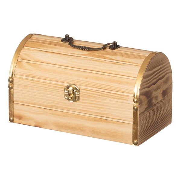Vintiquewise Wooden Treasure Chest Arched Lid Gold Metal Accents Front Locking Latch & Top Handle QI004851 - main