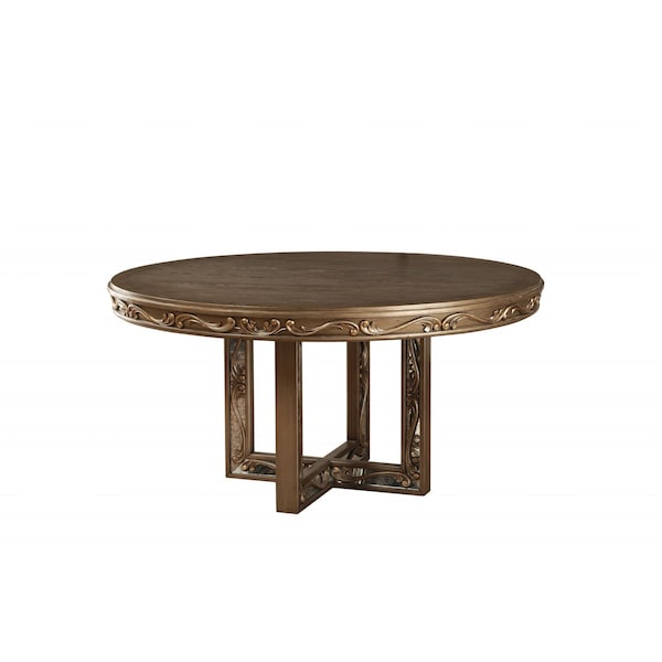 Homeroots 60" X 60" X 30" Antique Gold Poplar Dining Table 318888 - main
