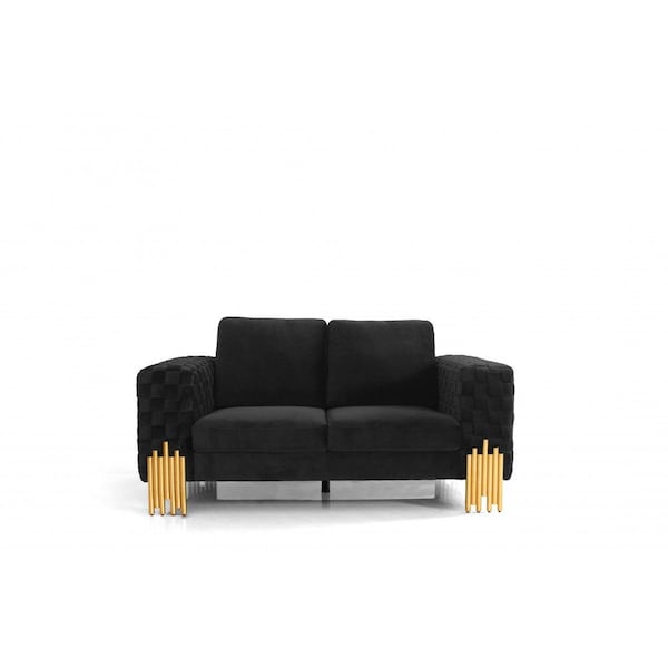 Homeroots Stylish 69in Black Velvet And Gold Accent Loveseat 480900 - main