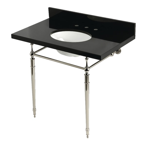 Kingston Brass 36" Black Granite Console Sink with Brass Legs, 8-Inch, 3-Hole, Black Granite/Polished Nickel KVPK3622K86 - main