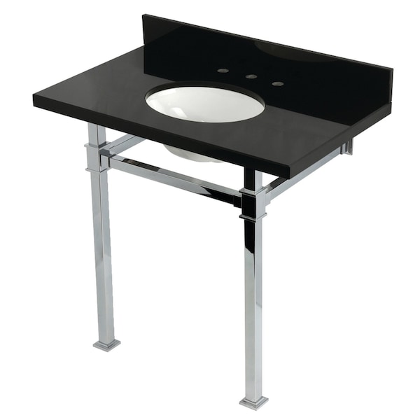 Kingston Brass 36-Inch Black Granite Console Sink with Stainless Steel Legs, 8-Inch, 3-Hole KVPK36KOQ1 - main