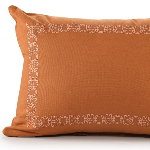 Homeroots 14" X 20" Orange Geometric Cotton Lumbar Throw Pillow 549450 - main