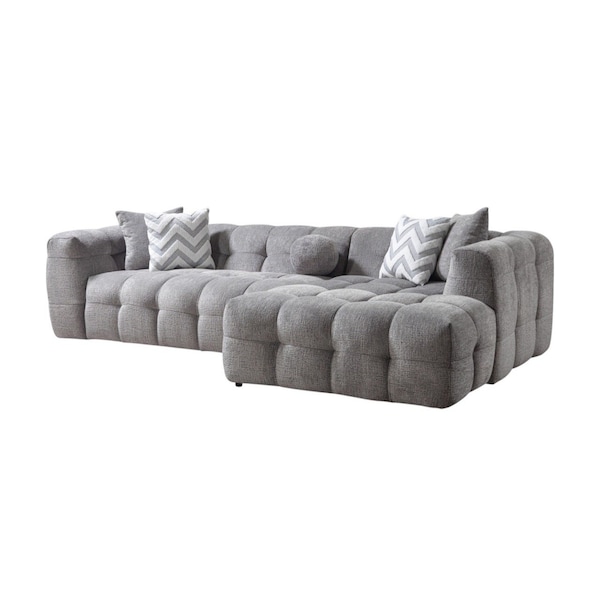 Homeroots Light Gray Boucle L Shaped Two Piece Sofa and Chaise Sectional With Toss Pillows 644521 - main