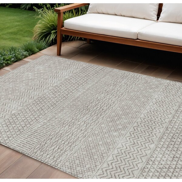 Homeroots 8' X 10' Beige And Ivory Chevron Washable Indoor Outdoor Area Rug 612235 - main