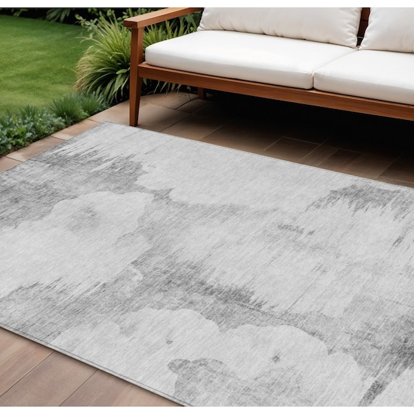 Homeroots 8' X 10' Silver Gray And Pewter Abstract Washable Indoor Outdoor Area Rug 582683 - main