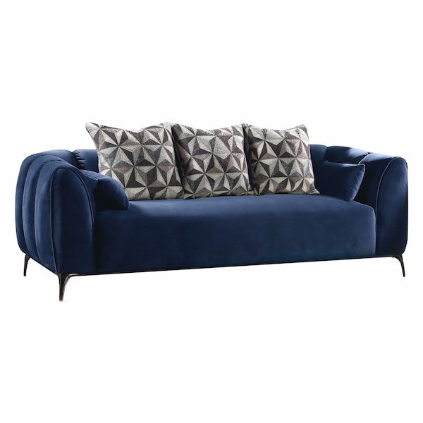 Homeroots 90" Blue Velvet Sofa With Silver Legs 318802 - main