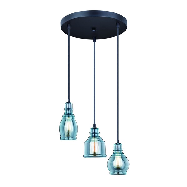 Vaxcel Millie 3L Bronze Farmhouse Jar Pendant Chandelier Ceiling Light Fixture Blue Glass P0249 - main