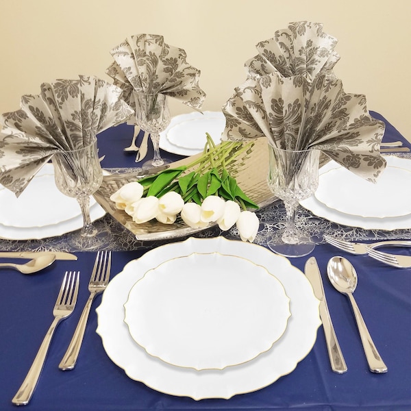 Smarty Had A Party 7.5" Clear with Gold Rim Round Lotus Plastic Appetizer/Salad Plates, 120PK 8847-CASE - main