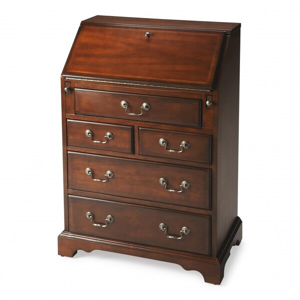 Homeroots 26" Brown Rubberwood Wood Secretary Desk With Five Drawers 389423 - main