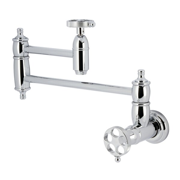 Kingston Brass Wall Mount Pot Filler Faucet with Knurled Handle, Polished Chrome KS3101RKZ - main