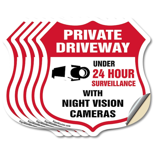 Signmission Private Driveway Shield Sign Under 24 Ho, 4 inch X 4 inch, Vinyl Decal, 5PK SHI-D-5PACK-4-437 - main