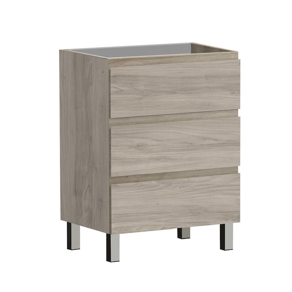 Homeroots 24" Natural Wood Freestanding Bathroom Vanity With White Sink And Three Drawers 624135 - main